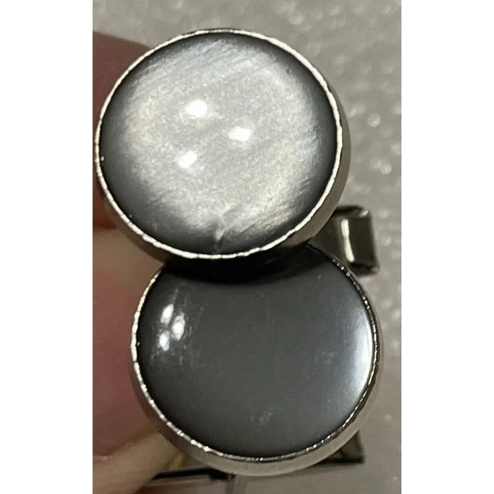 Shiny Round Moonstone Cufflinks Gemstones Silver Tone Cuff Links Tuxedo Formal